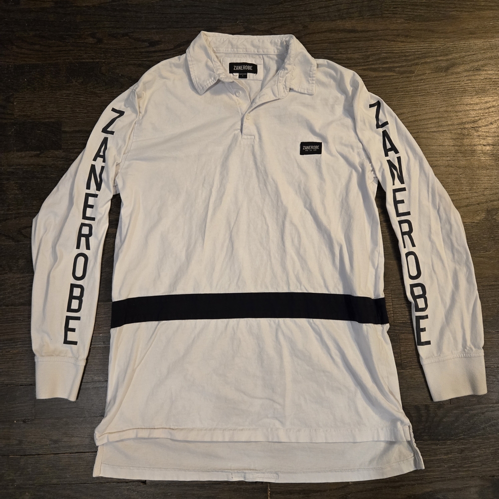 Zanerobe White and Black Long Sleeve Polo